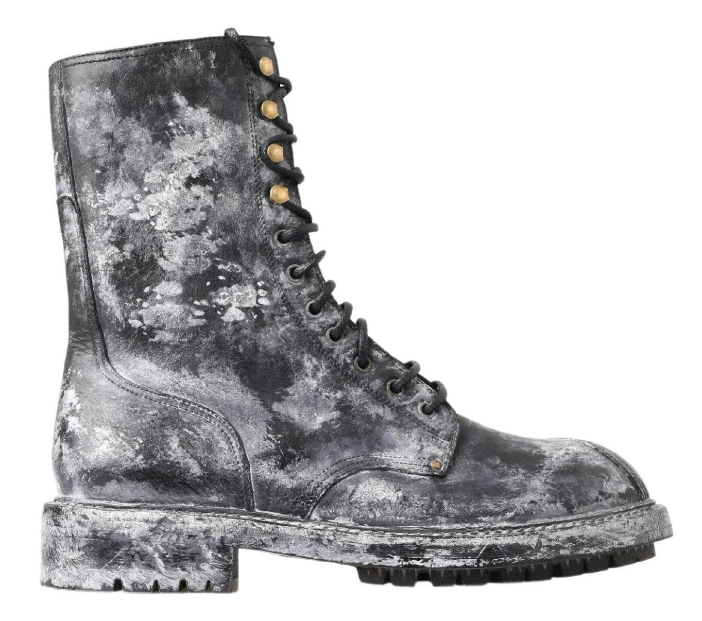 Dolce & Gabbana Chic Black Lace-Up Boots with Gray White Fade - Arichezz.store