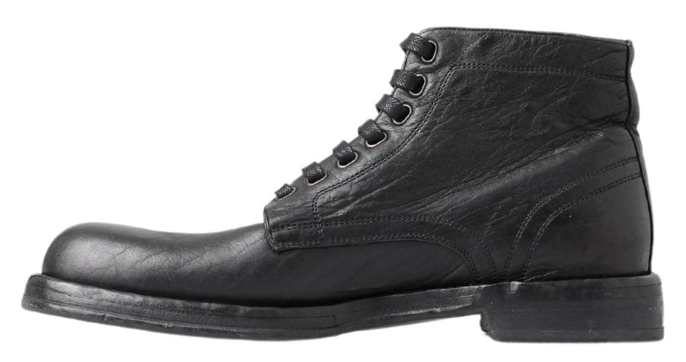 Dolce & Gabbana Equisite Black Lace-Up Leather Boots - Arichezz.store