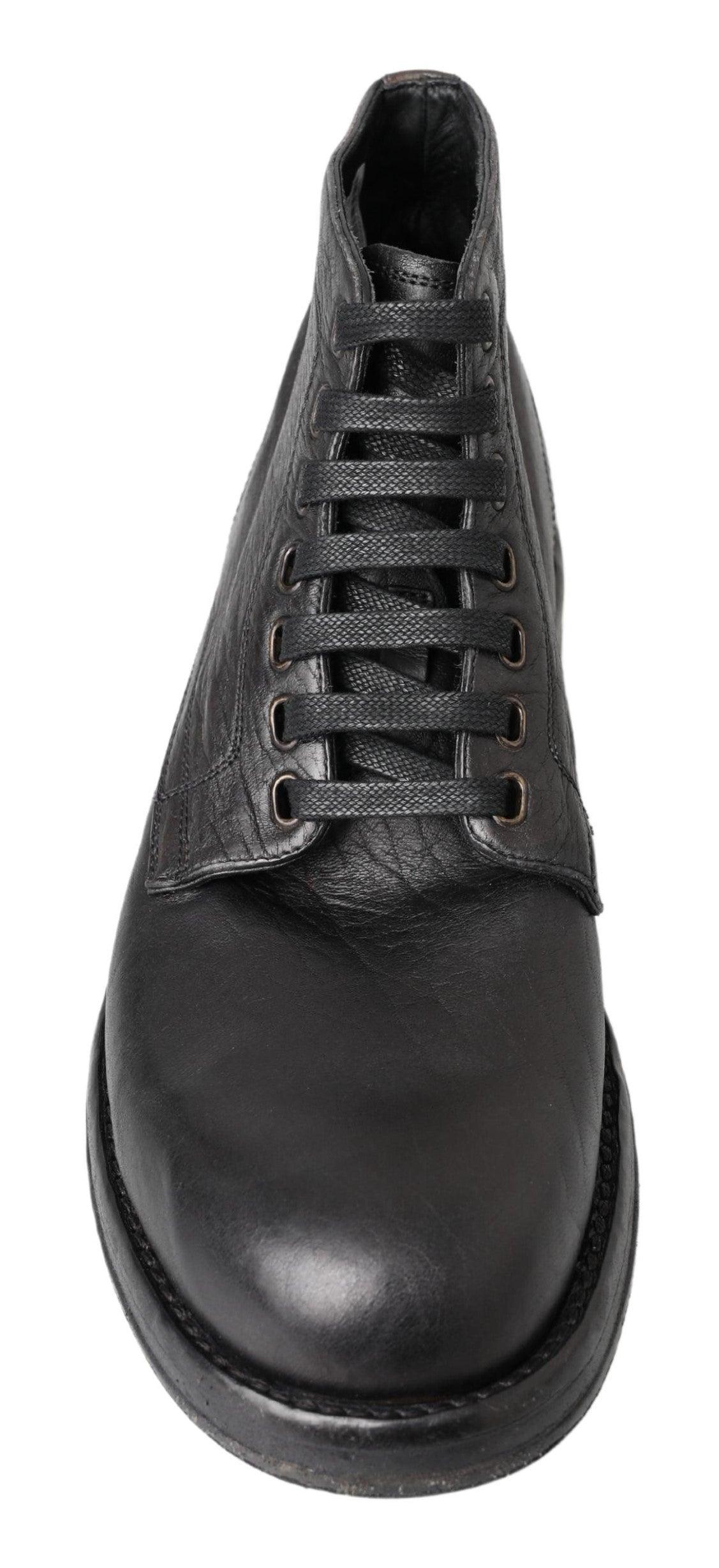 Dolce & Gabbana Equisite Black Lace-Up Leather Boots - Arichezz.store