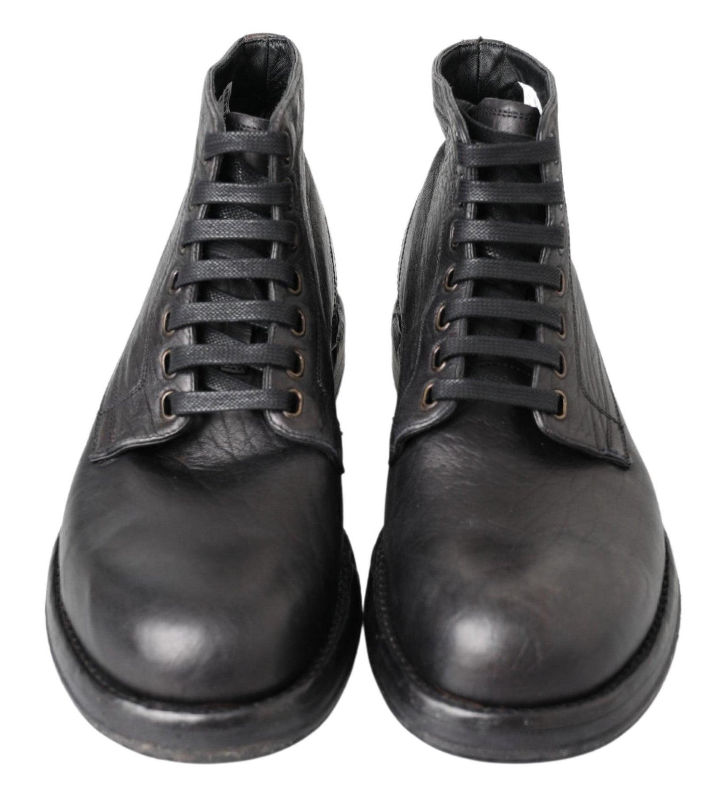 Dolce & Gabbana Equisite Black Lace-Up Leather Boots - Arichezz.store