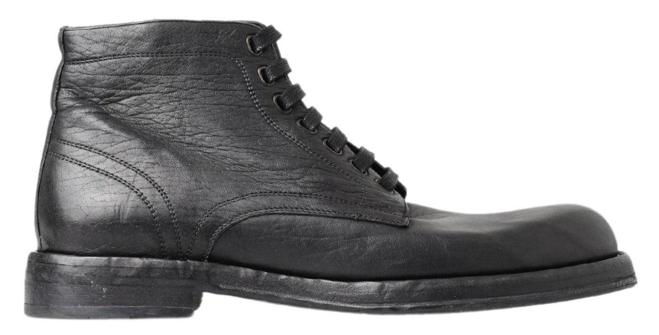 Dolce & Gabbana Equisite Black Lace-Up Leather Boots - Arichezz.store