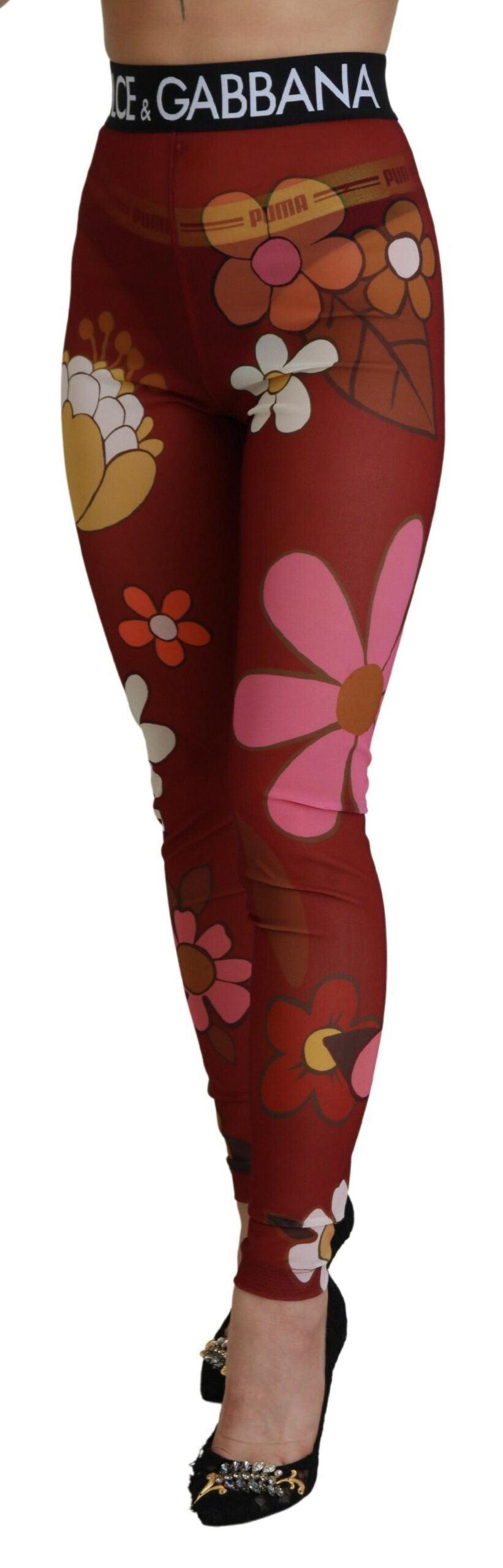 Dolce & Gabbana Floral Red High Waist Leggings - Arichezz.store