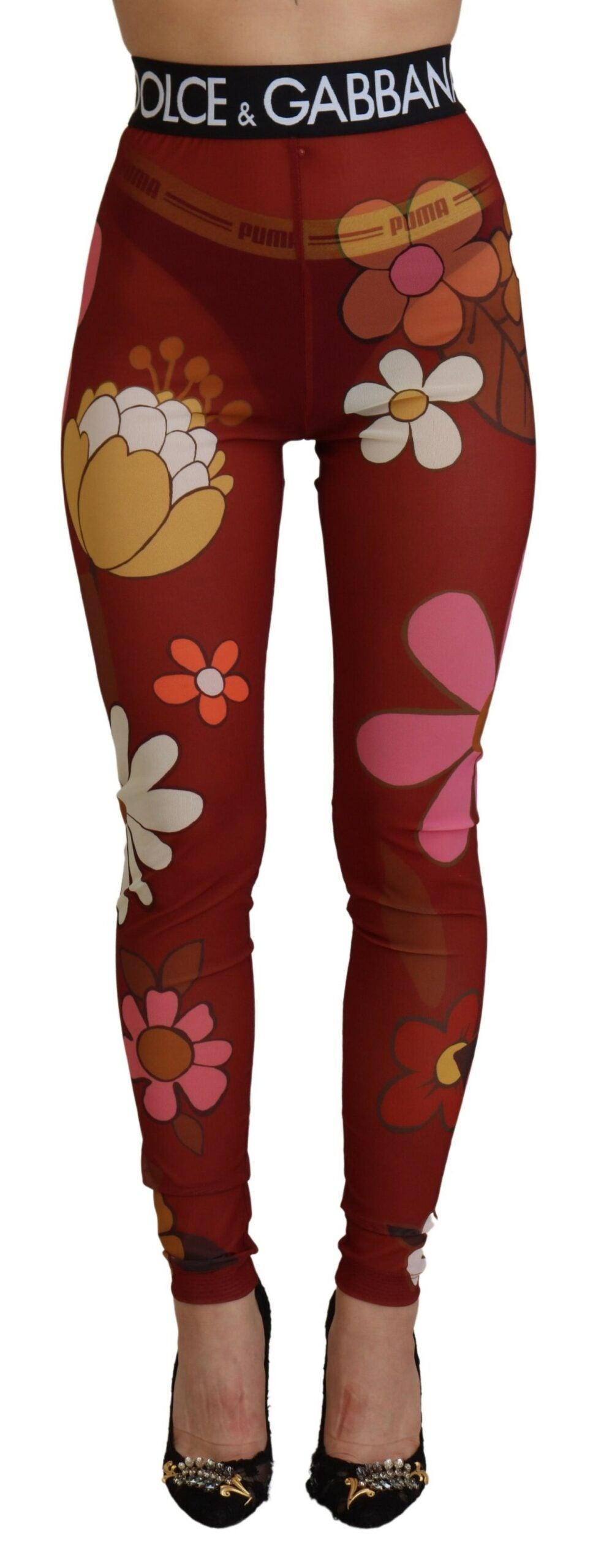 Dolce & Gabbana Floral Red High Waist Leggings - Arichezz.store