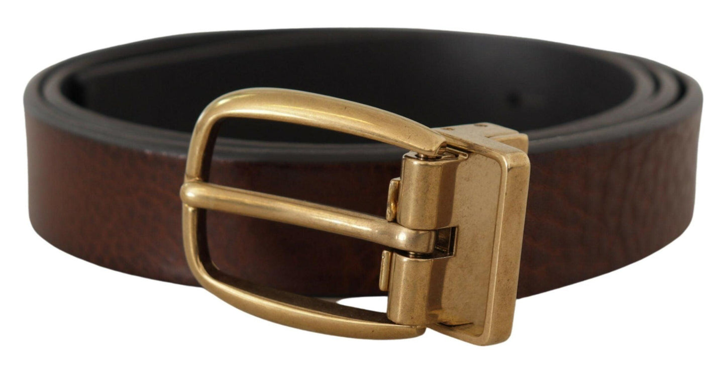 Dolce & Gabbana Elegant Brown Leather Belt with Logo Buckle - Arichezz.store