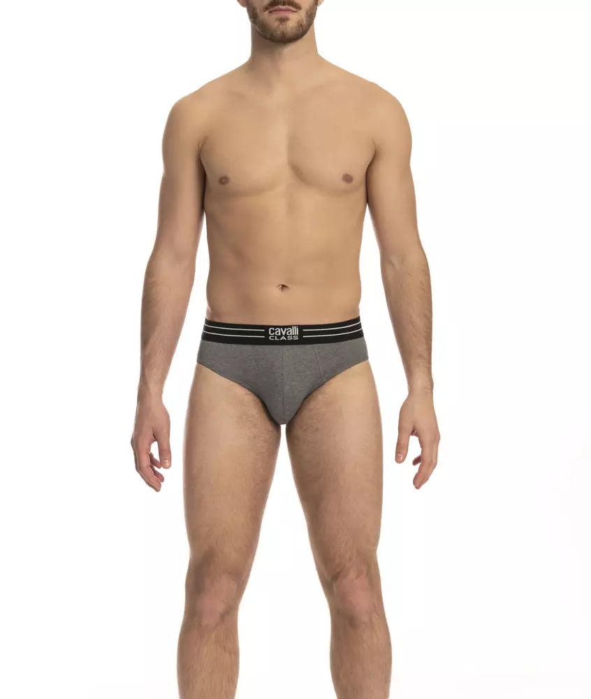 Cavalli Class Gray Cotton Men Underwear Trio Pack - Arichezz.store