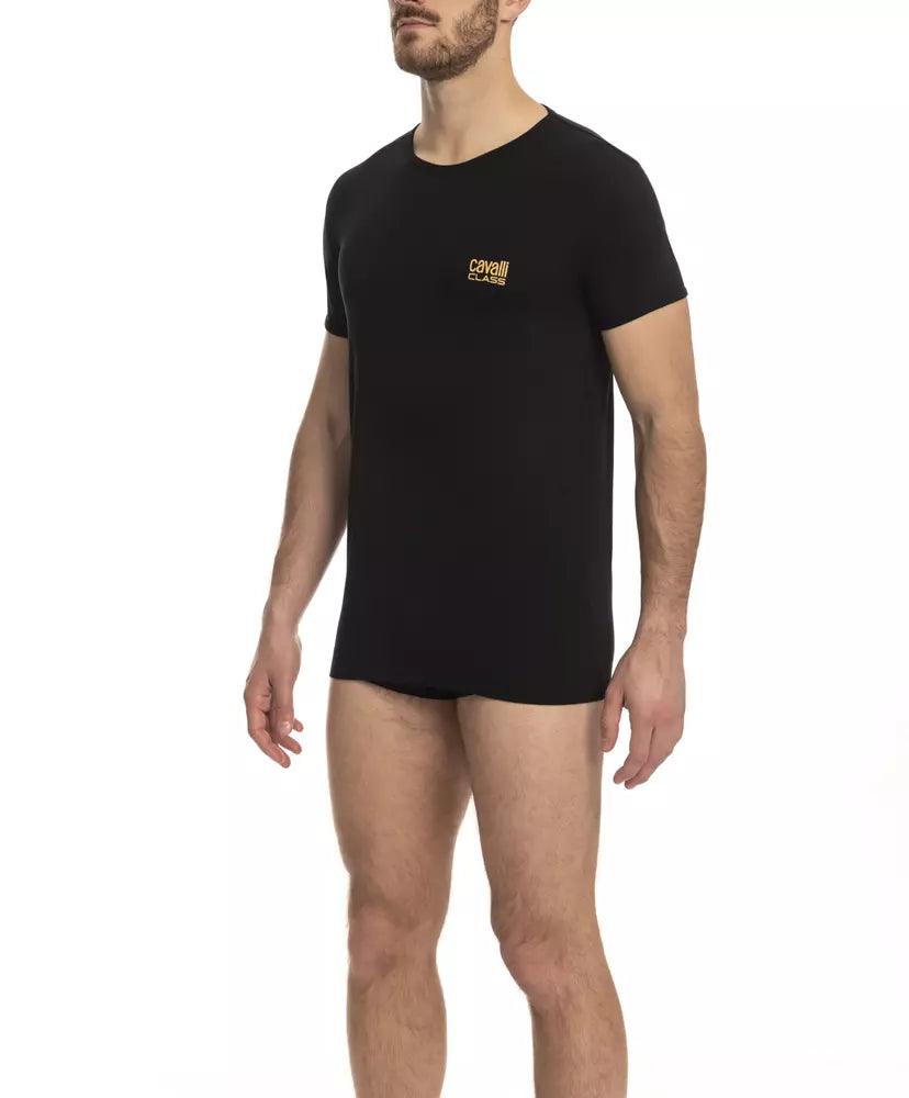 Cavalli Class Black Cotton Men T-Shirt - Arichezz.store