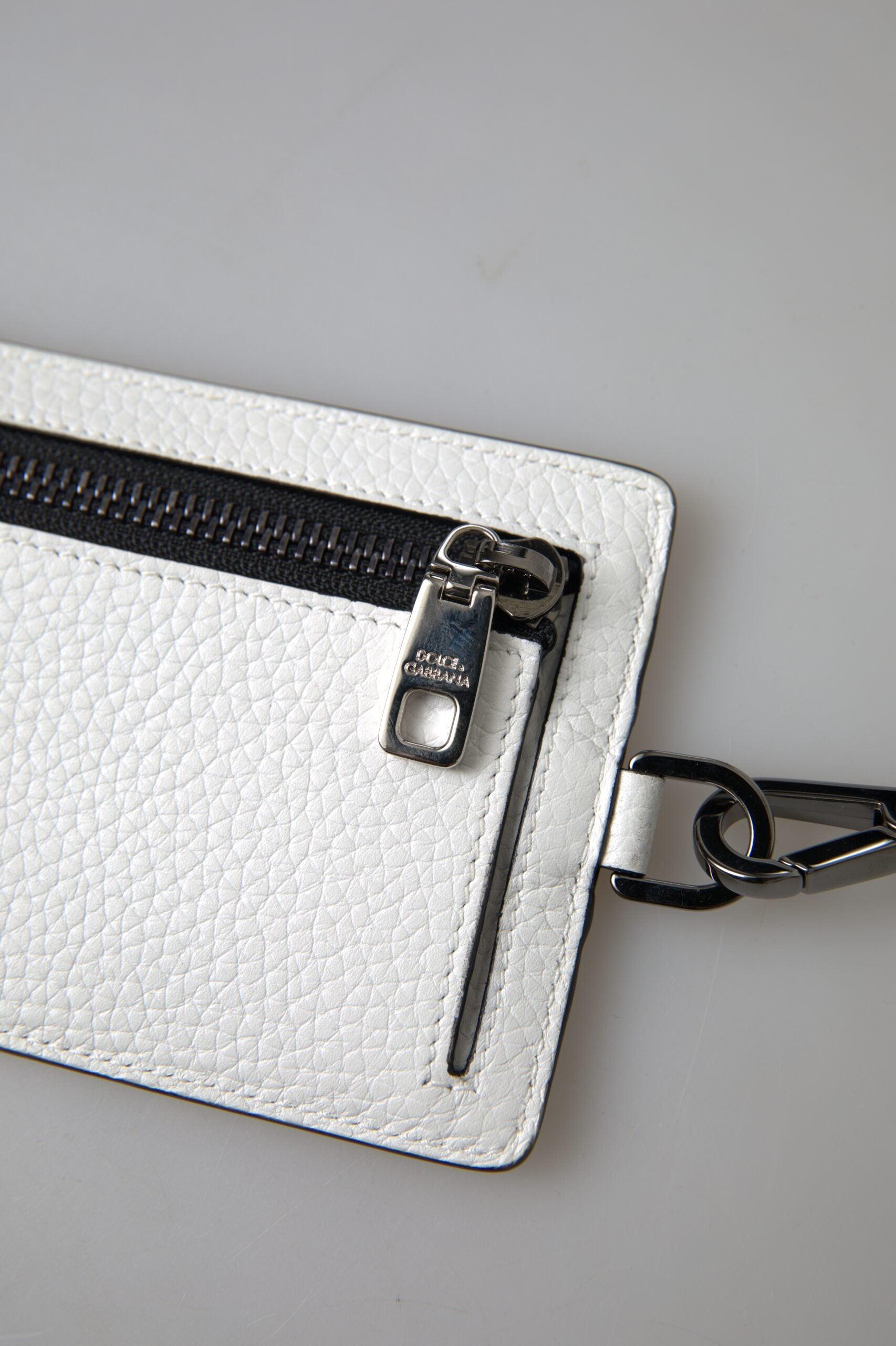 Dolce & Gabbana Elegant White Leather Cardholder Lanyard - Arichezz.store