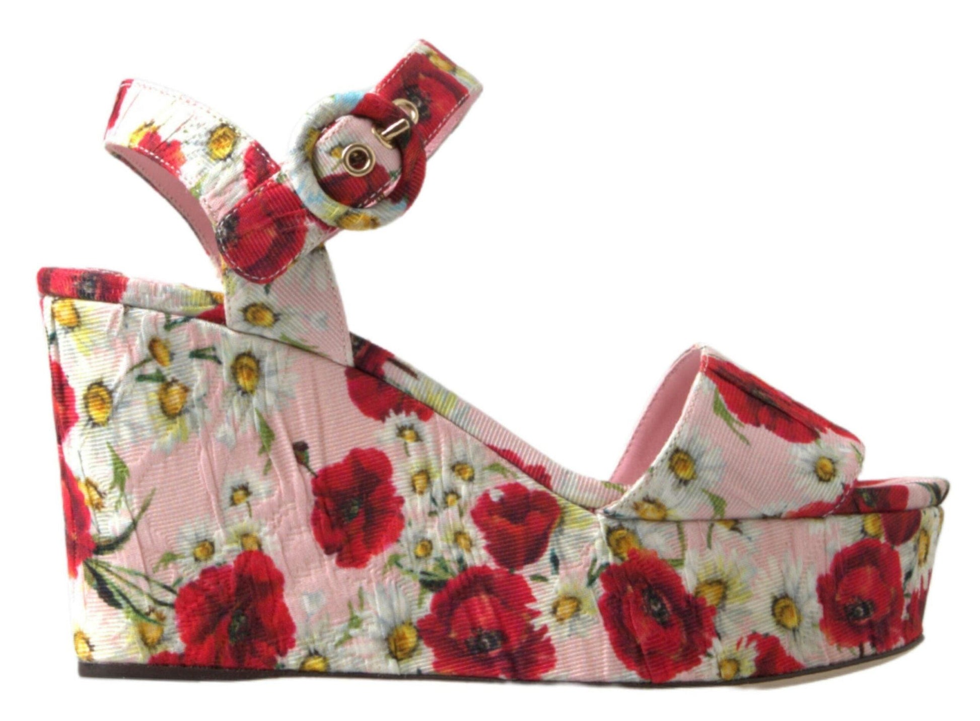 Dolce & Gabbana Floral Ankle Strap Wedge Sandals - Arichezz.store