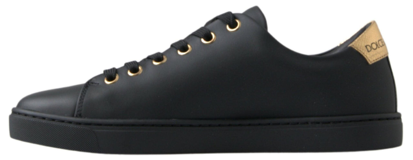 Dolce & Gabbana Black Gold Leather Classic Sneakers - Arichezz.store