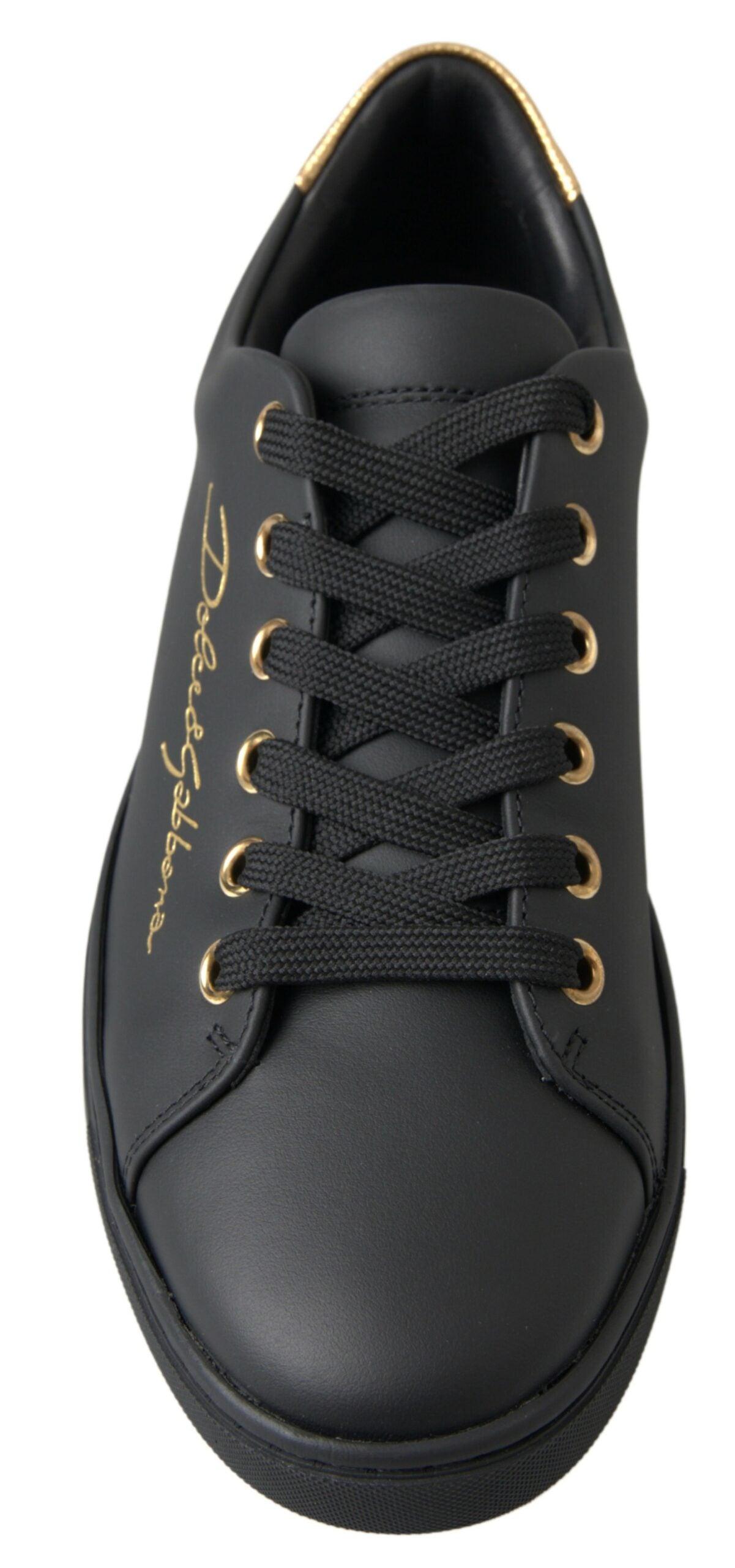 Dolce & Gabbana Black Gold Leather Classic Sneakers - Arichezz.store