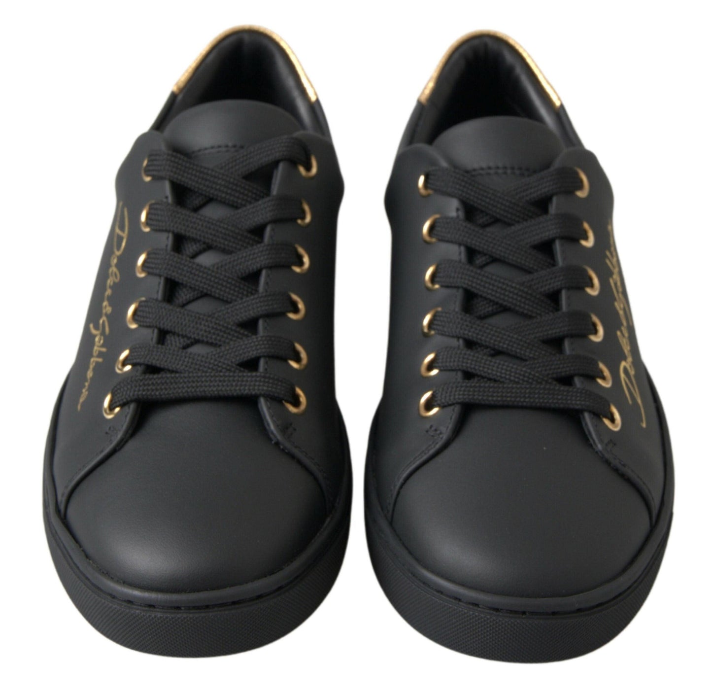 Dolce & Gabbana Black Gold Leather Classic Sneakers - Arichezz.store