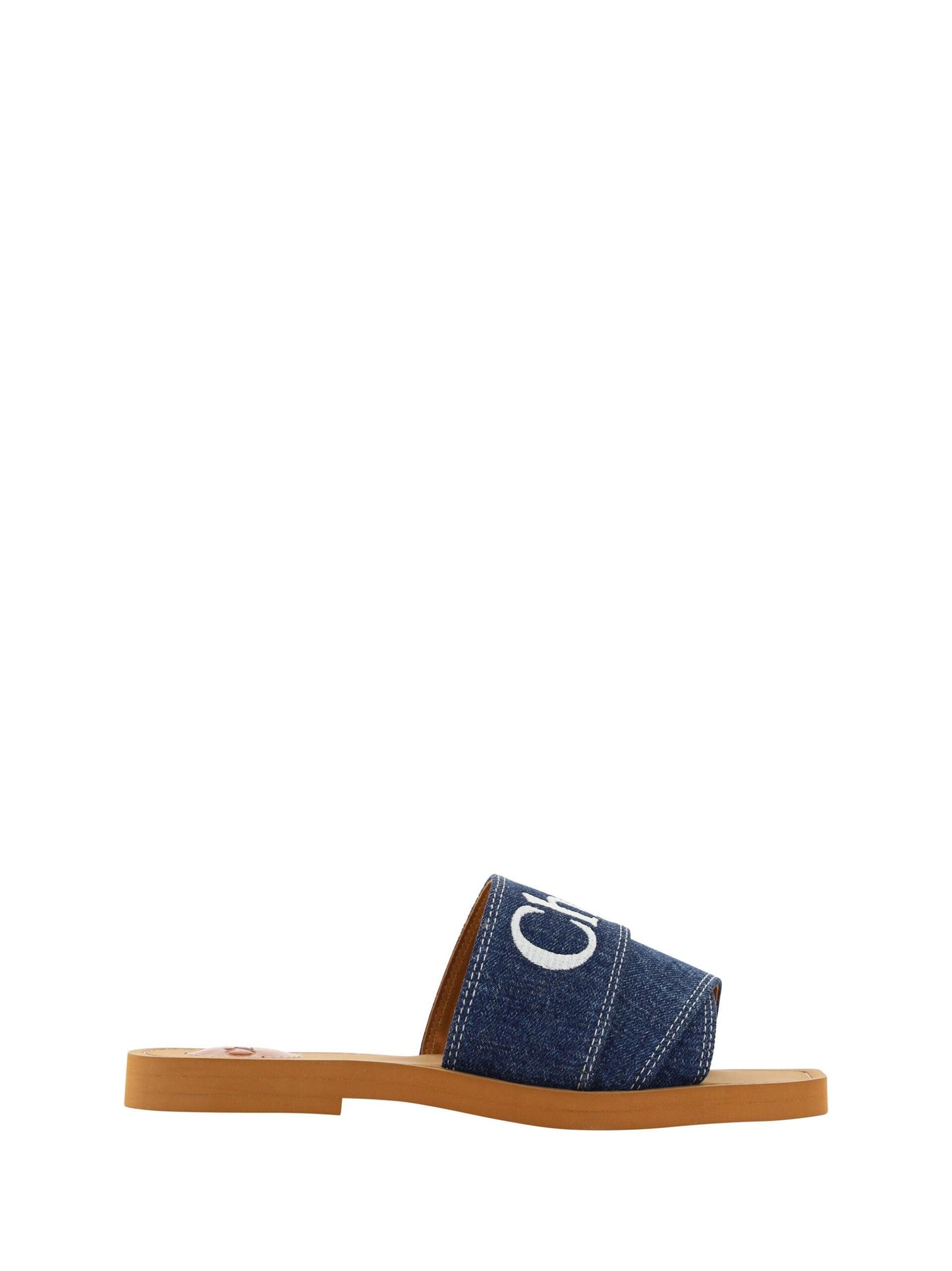 Chloé Sumptuous Cotton Woody Slide Sandals in Denim Blue - Arichezz.store