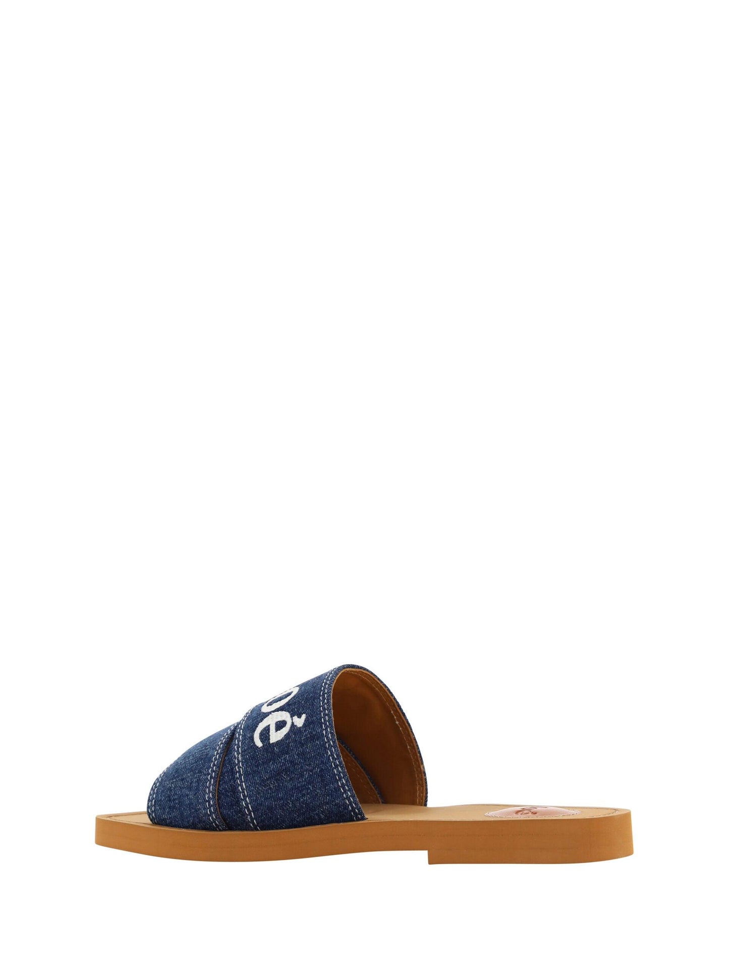 Chloé Sumptuous Cotton Woody Slide Sandals in Denim Blue - Arichezz.store