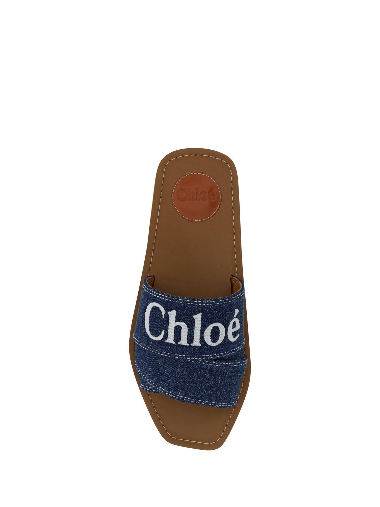 Chloé Sumptuous Cotton Woody Slide Sandals in Denim Blue - Arichezz.store