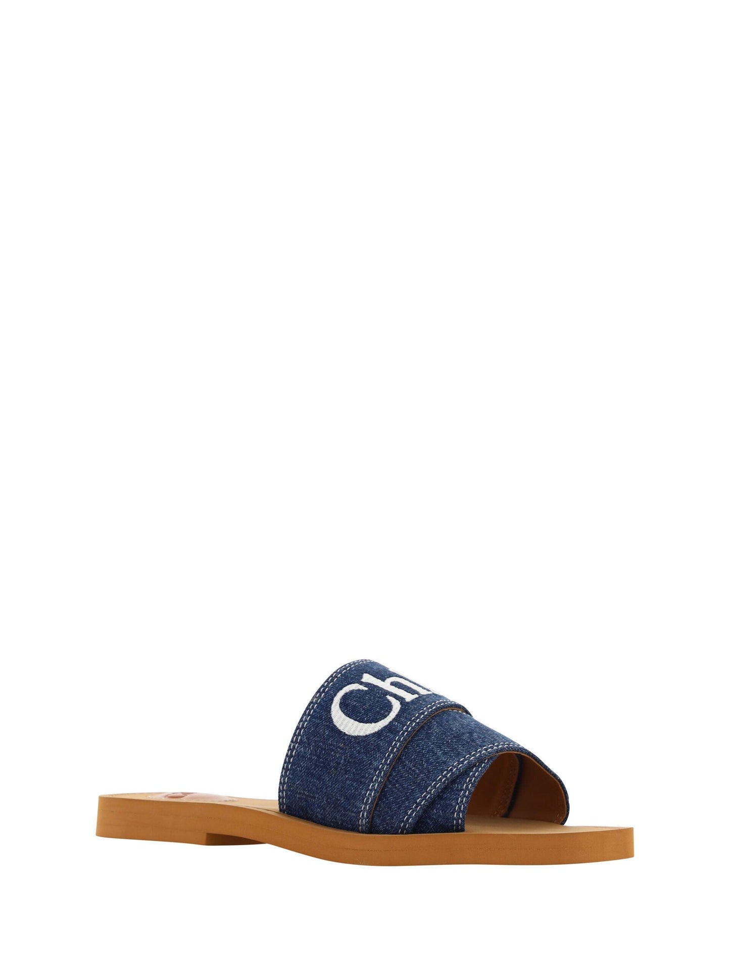 Chloé Sumptuous Cotton Woody Slide Sandals in Denim Blue - Arichezz.store