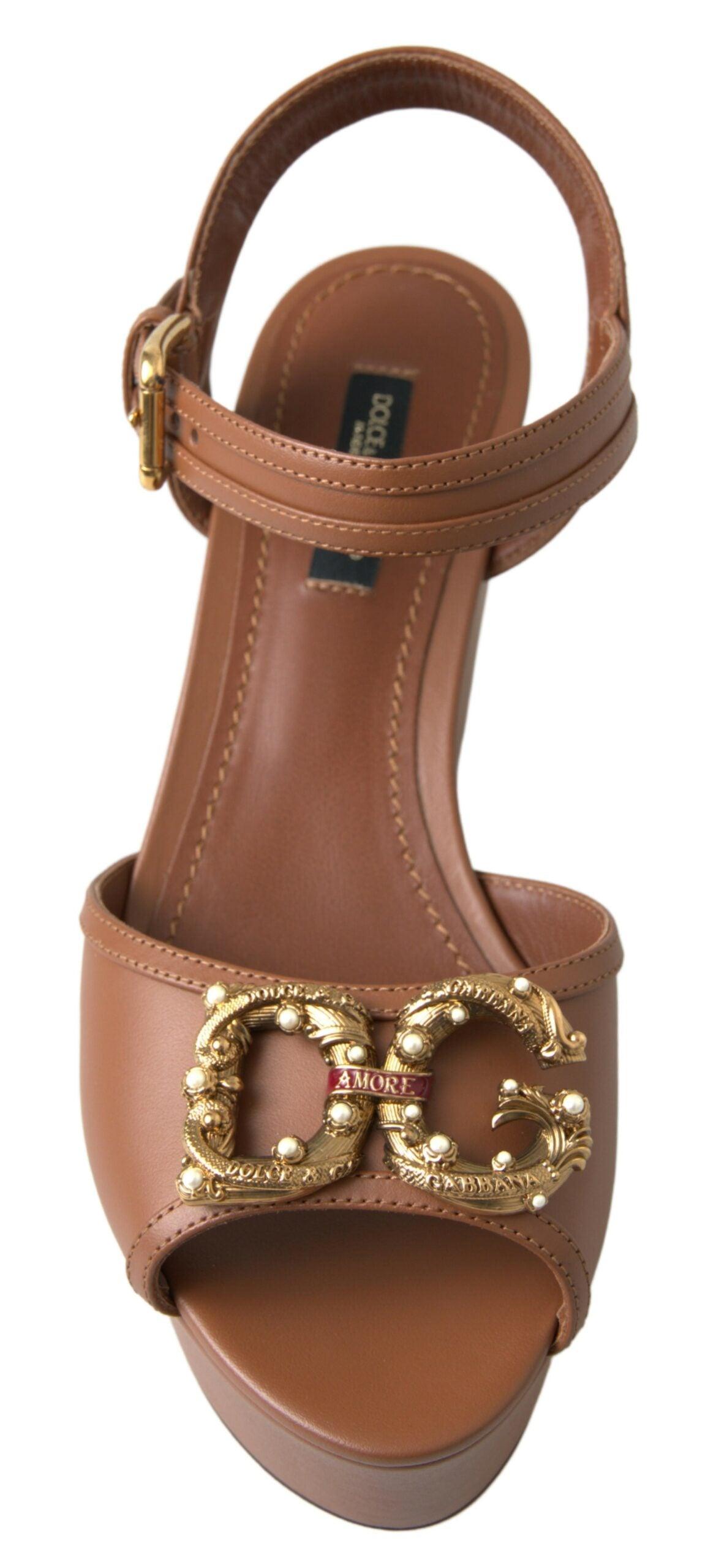 Dolce & Gabbana Chic Brown Leather Ankle Strap Wedges - Arichezz.store