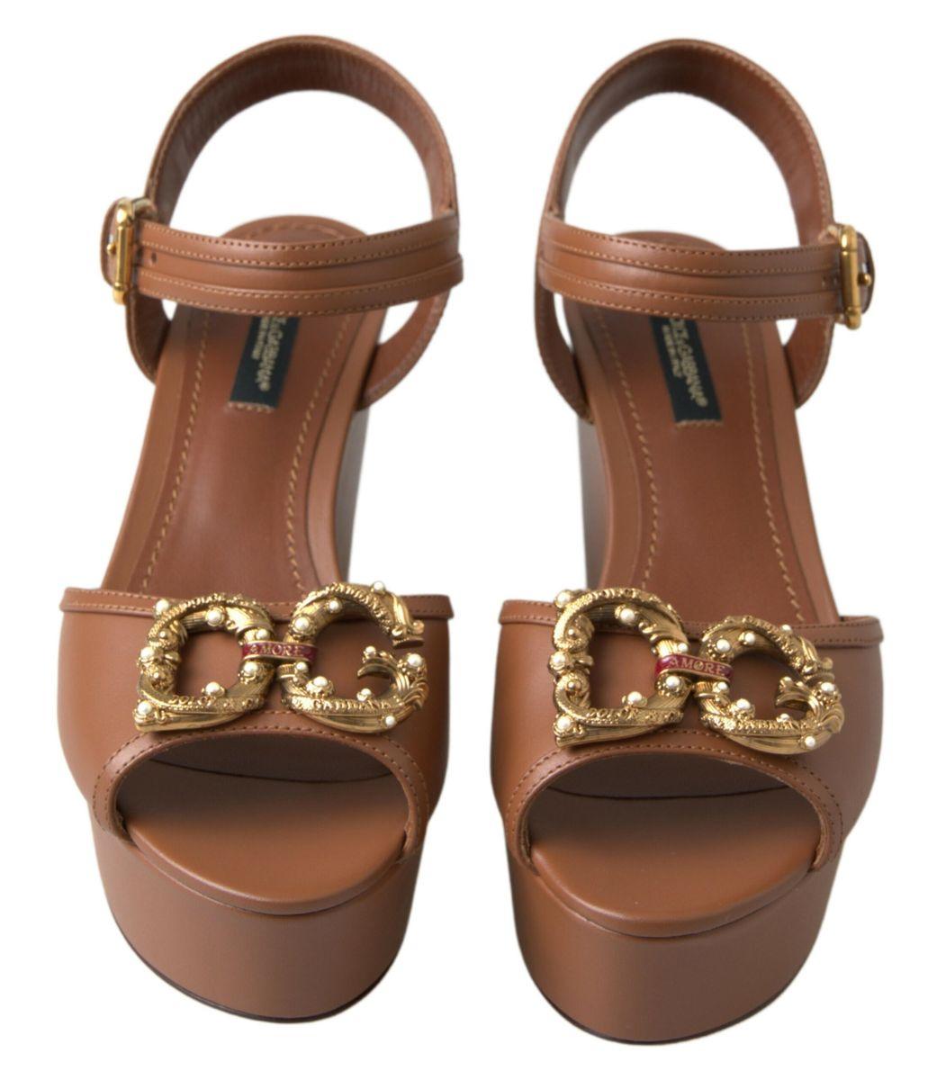 Dolce & Gabbana Chic Brown Leather Ankle Strap Wedges - Arichezz.store