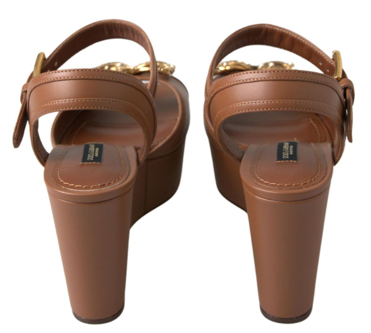 Dolce & Gabbana Chic Brown Leather Ankle Strap Wedges - Arichezz.store