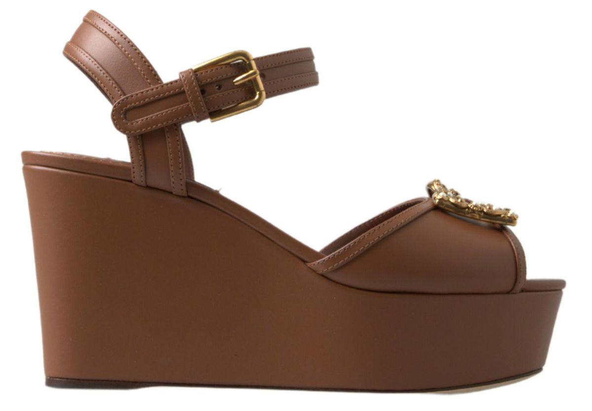 Dolce & Gabbana Chic Brown Leather Ankle Strap Wedges - Arichezz.store