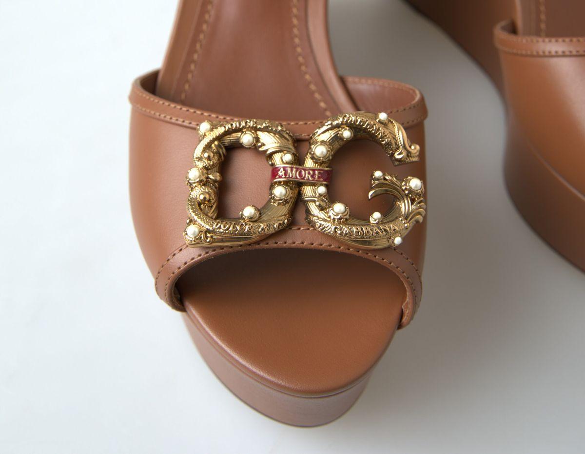 Dolce & Gabbana Chic Brown Leather Ankle Strap Wedges - Arichezz.store