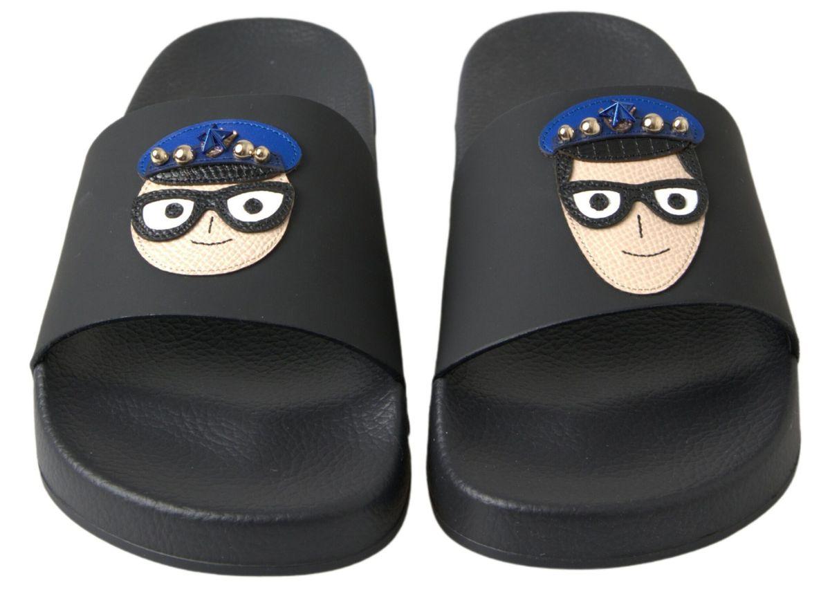 Dolce & Gabbana Elegant Black Leather Slide Sandals - Arichezz.store