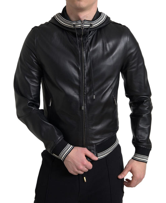 Dolce & Gabbana Elegant Black Leather Bomber Jacket - Arichezz.store