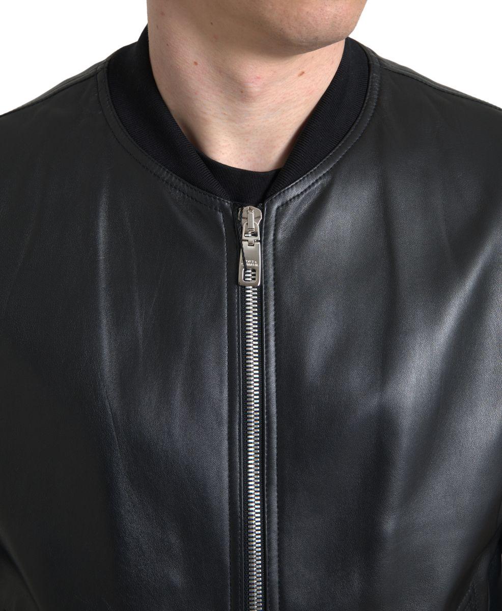 Dolce & Gabbana Elegant Black Leather Bomber Jacket - Arichezz.store