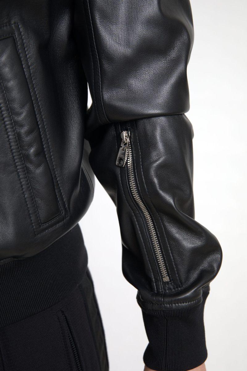 Dolce & Gabbana Elegant Black Leather Bomber Jacket - Arichezz.store