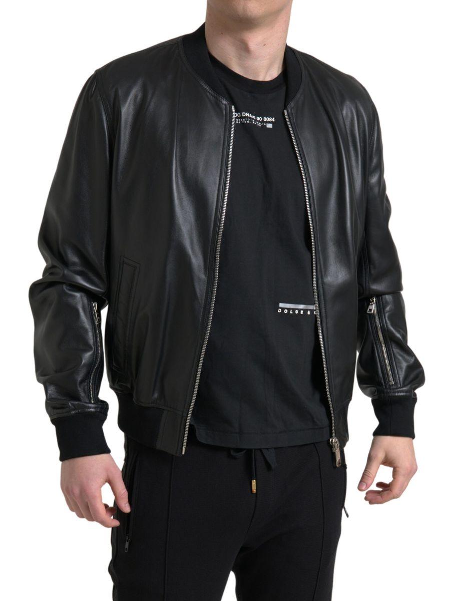 Dolce & Gabbana Elegant Black Leather Bomber Jacket - Arichezz.store