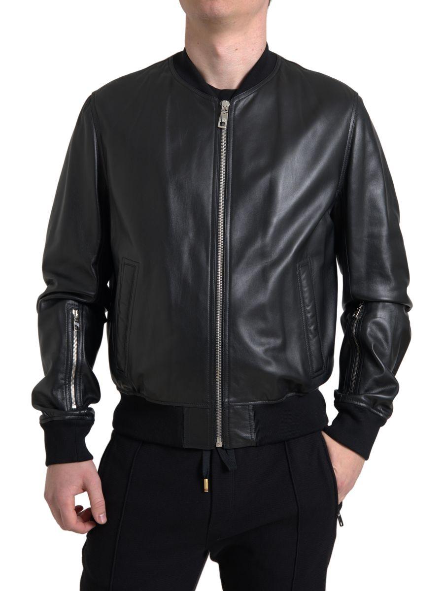 Dolce & Gabbana Elegant Black Leather Bomber Jacket - Arichezz.store