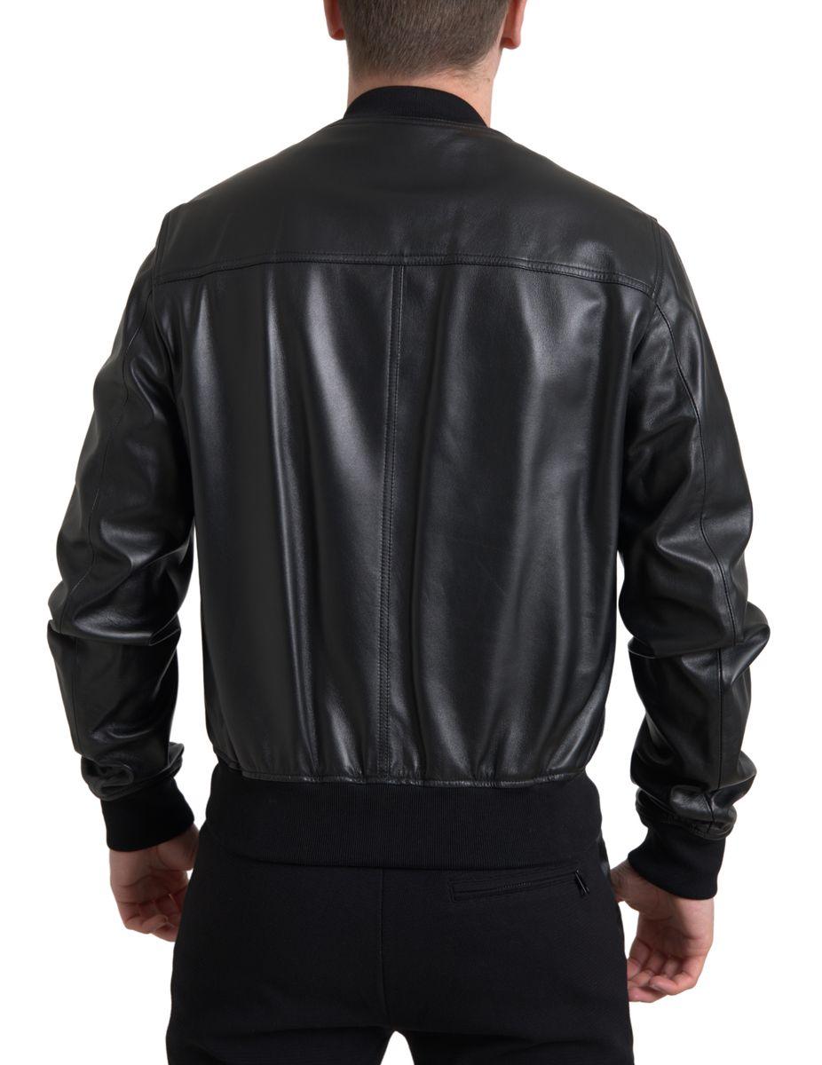 Dolce & Gabbana Elegant Black Leather Bomber Jacket - Arichezz.store