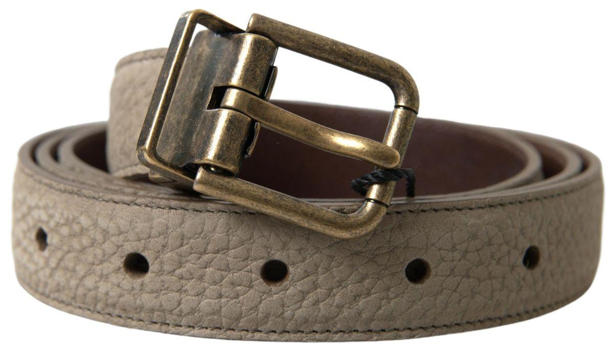 Dolce & Gabbana Elegant Beige Leather Belt with Metal Buckle - Arichezz.store