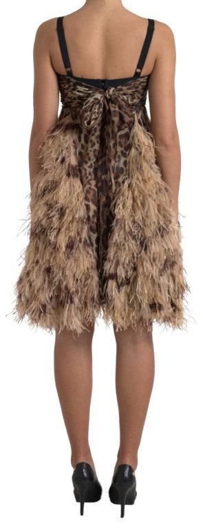 Dolce & Gabbana Sleeveless Leopard Chiffon Ostrich-Feather Dress - Arichezz.store