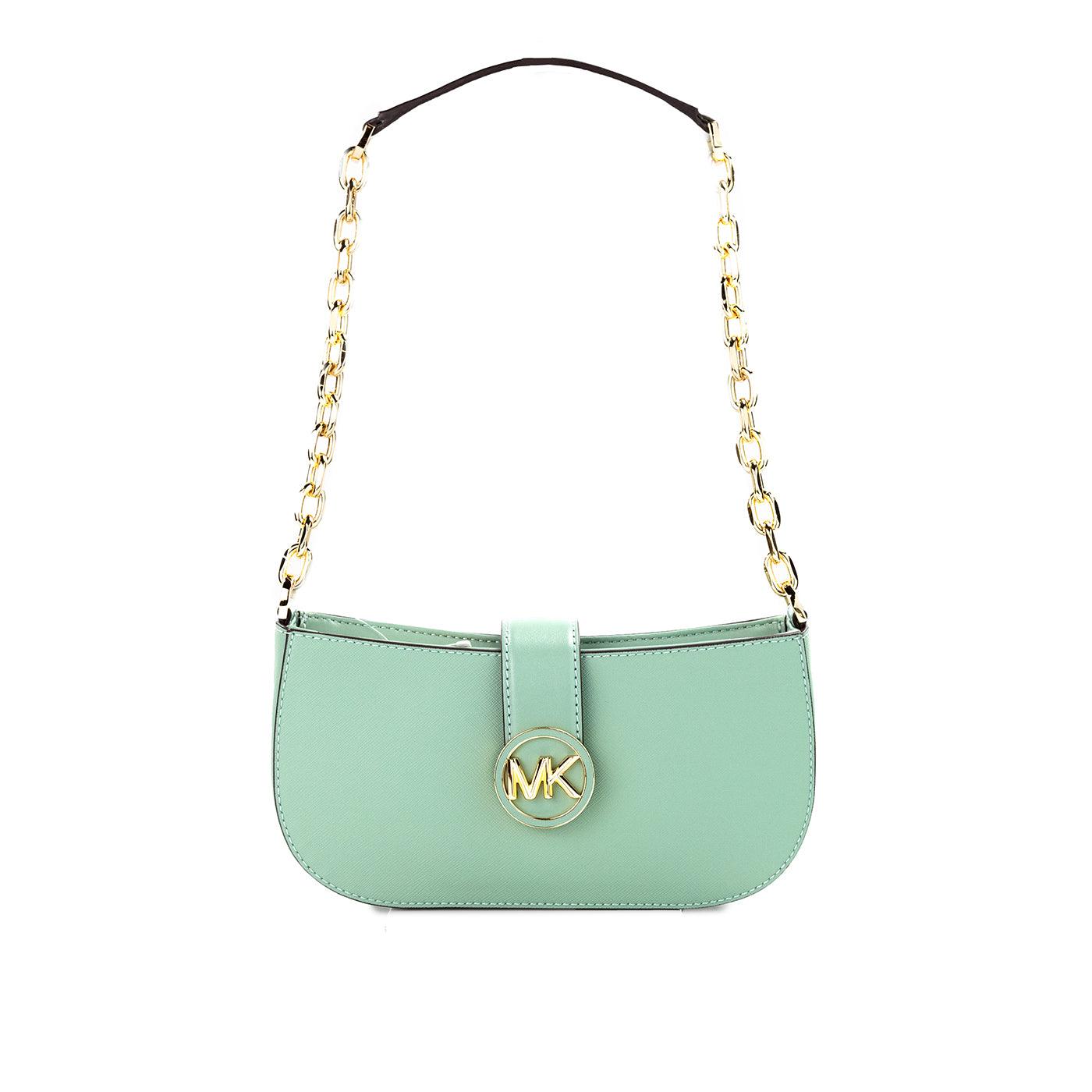 Michael Kors Carmen Small Sea Green Leather Pouchette Shoulder Crossbody Purse - Arichezz.store