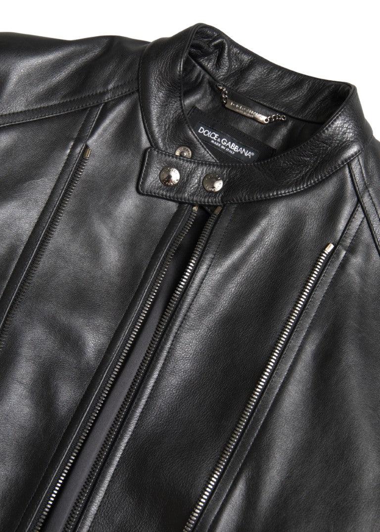 Dolce & Gabbana Sleek Black Leather Biker Jacket - Arichezz.store