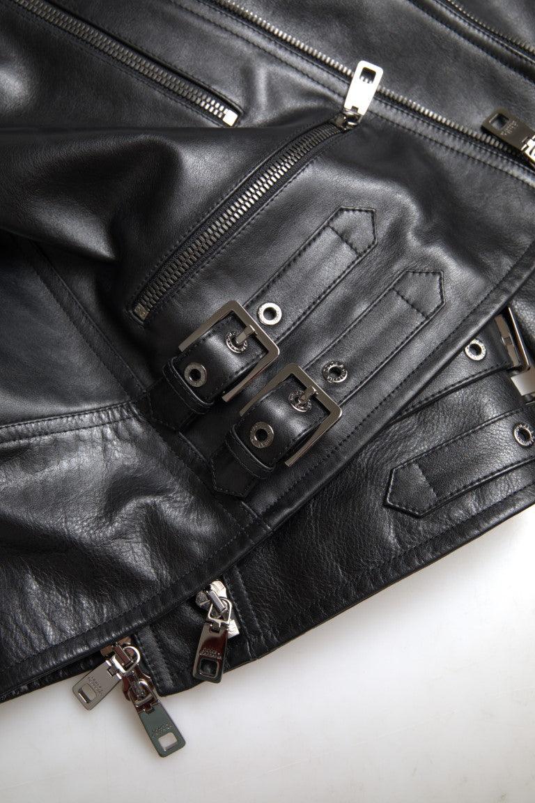 Dolce & Gabbana Sleek Black Leather Biker Jacket - Arichezz.store