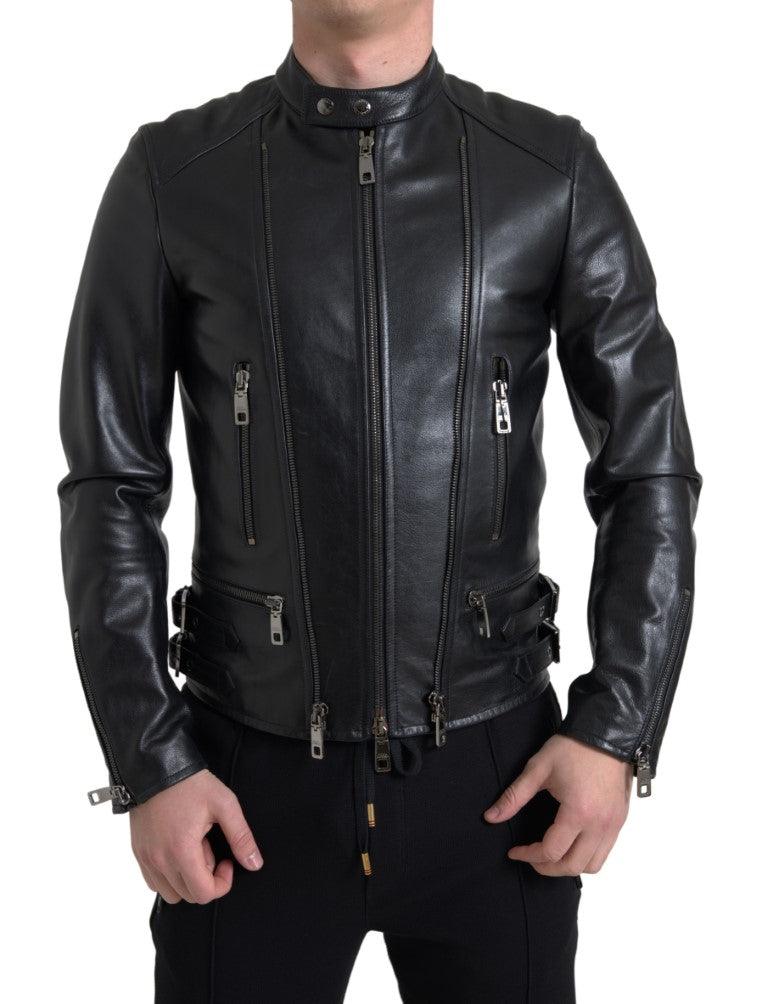 Dolce & Gabbana Sleek Black Leather Biker Jacket - Arichezz.store