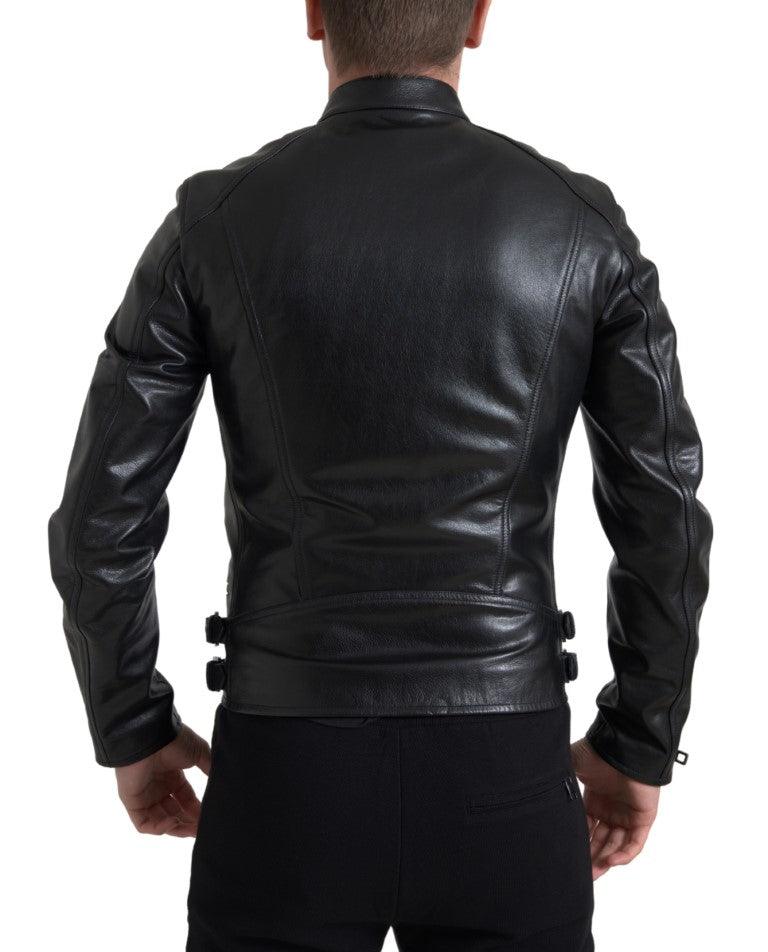 Dolce & Gabbana Sleek Black Leather Biker Jacket - Arichezz.store