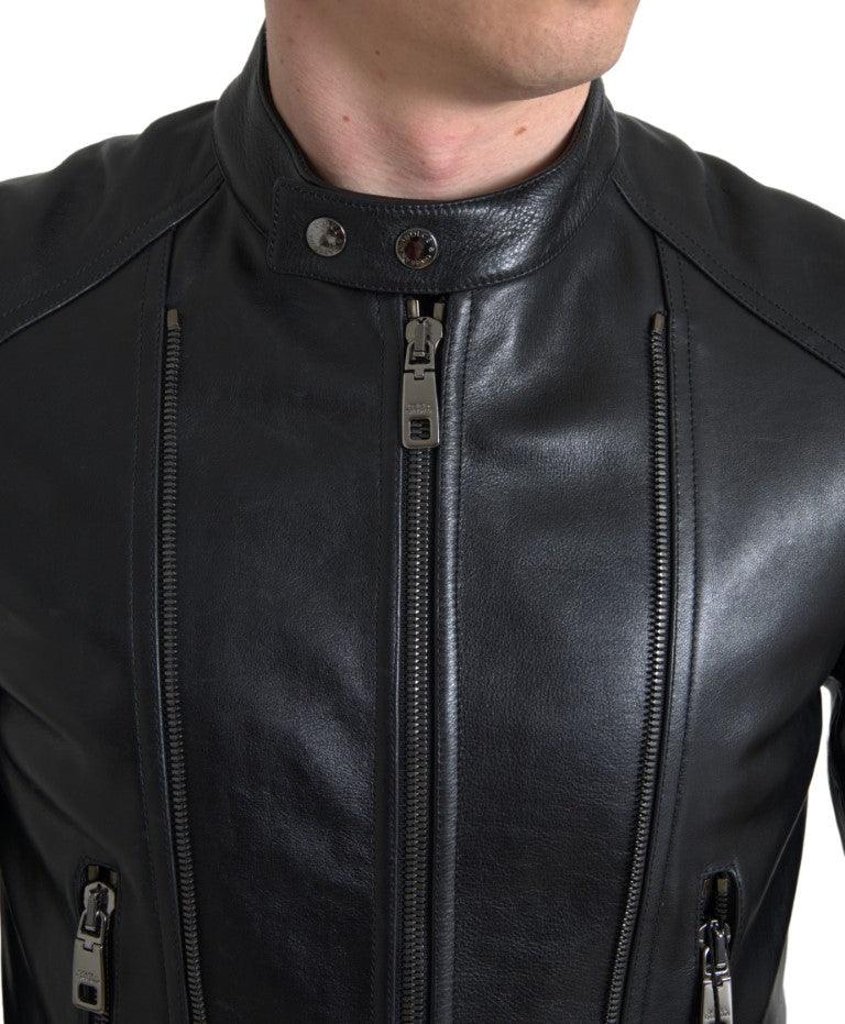 Dolce & Gabbana Sleek Black Leather Biker Jacket - Arichezz.store