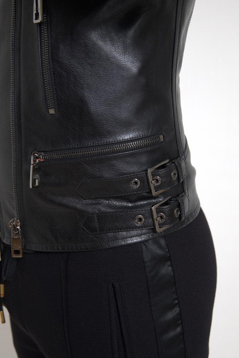 Dolce & Gabbana Sleek Black Leather Biker Jacket - Arichezz.store