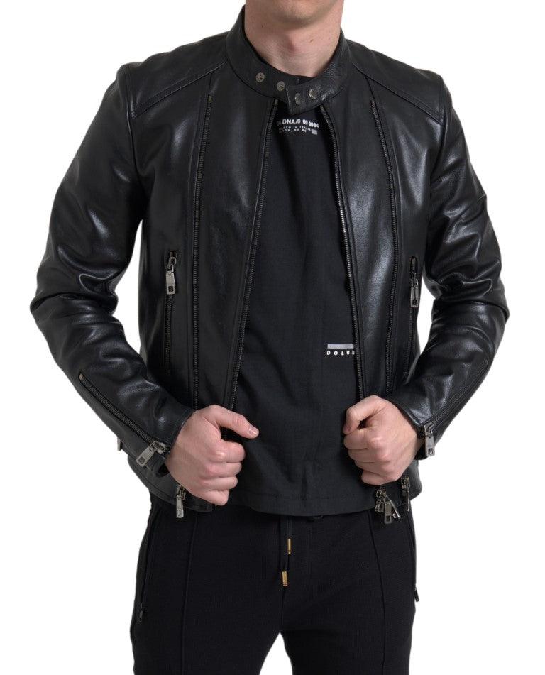 Dolce & Gabbana Sleek Black Leather Biker Jacket - Arichezz.store