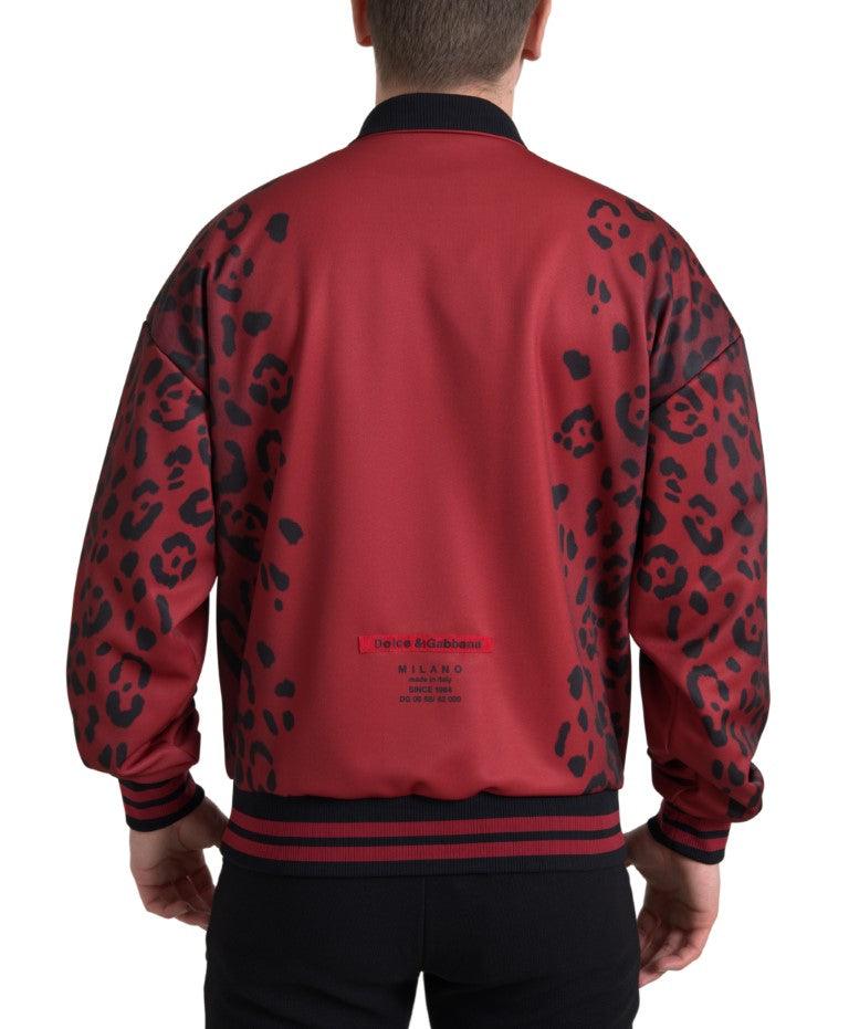 Dolce & Gabbana Red Leopard Print Bomber Jacket - Arichezz.store