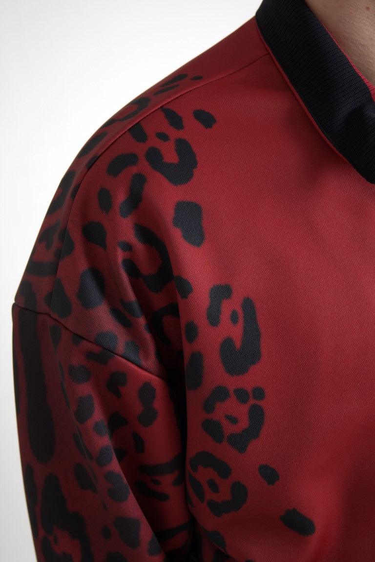 Dolce & Gabbana Red Leopard Print Bomber Jacket - Arichezz.store