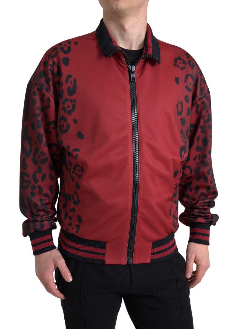 Dolce & Gabbana Red Leopard Print Bomber Jacket - Arichezz.store