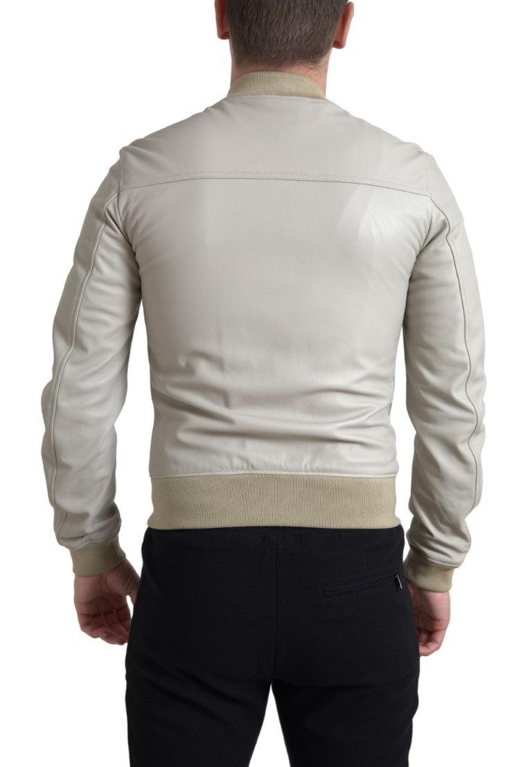 Dolce & Gabbana Cream Leather Bomber Jacket - Arichezz.store