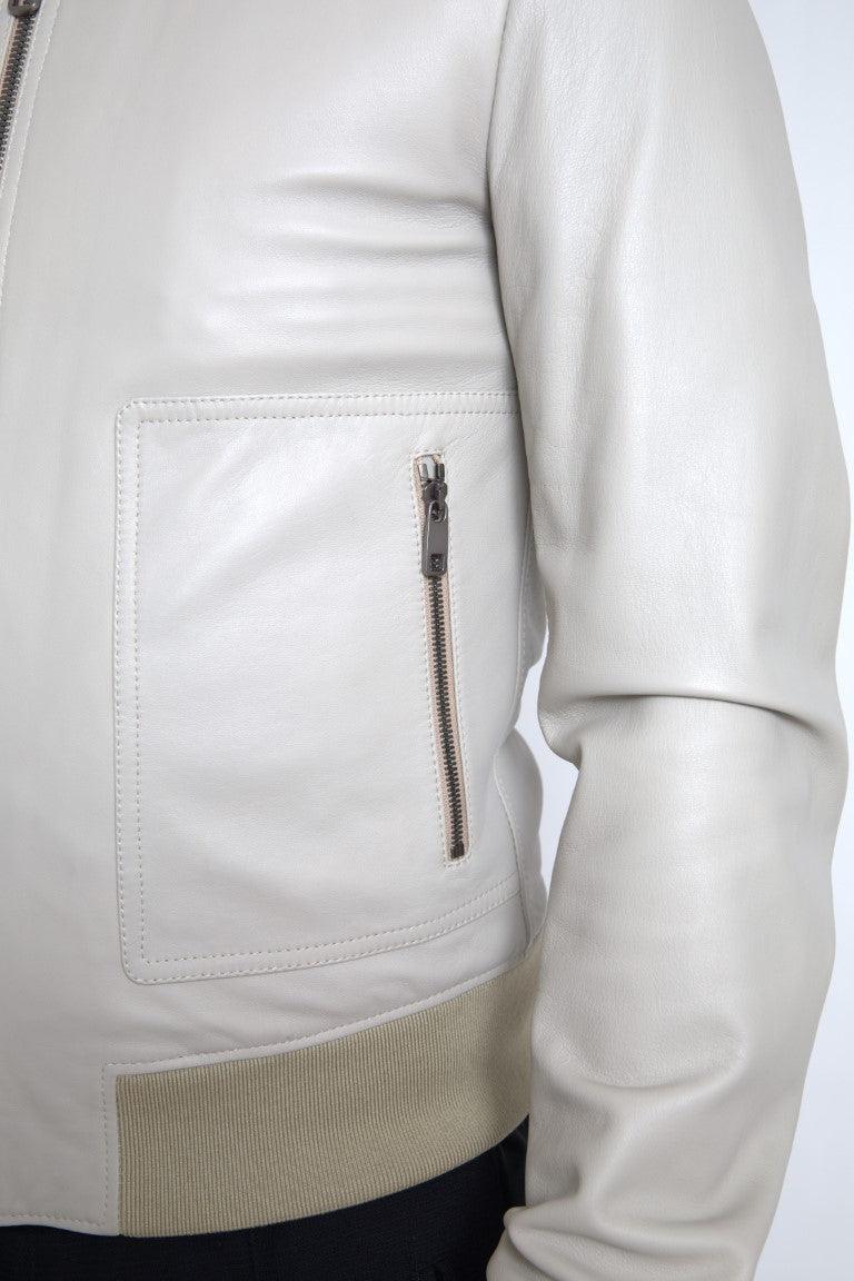 Dolce & Gabbana Cream Leather Bomber Jacket - Arichezz.store