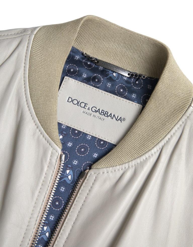 Dolce & Gabbana Cream Leather Bomber Jacket - Arichezz.store