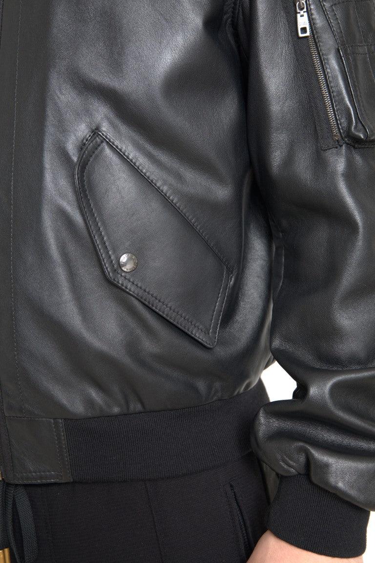 Dolce & Gabbana Elegant Black Leather Bomber Jacket - Arichezz.store