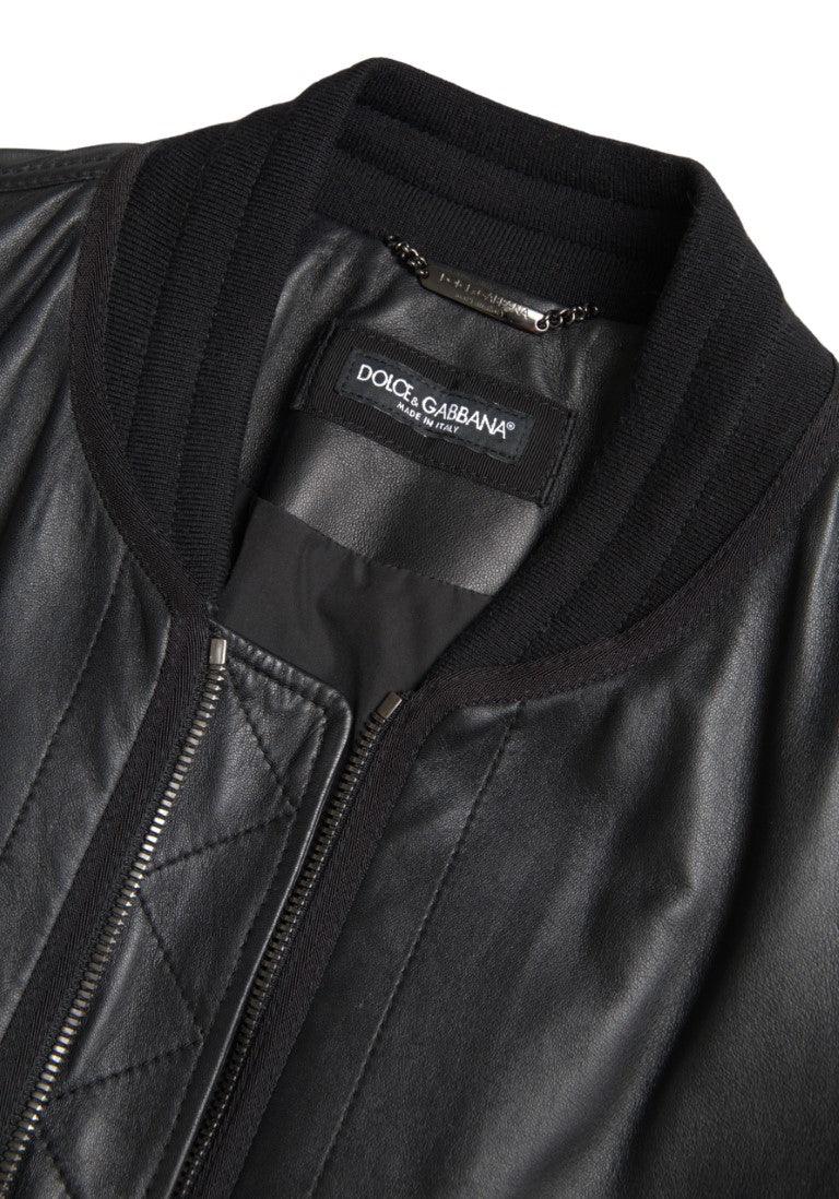 Dolce & Gabbana Elegant Black Leather Bomber Jacket - Arichezz.store