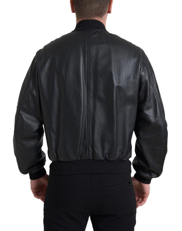 Dolce & Gabbana Elegant Black Leather Bomber Jacket - Arichezz.store